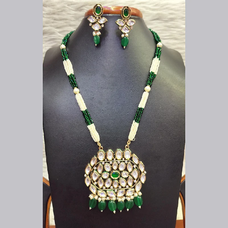 Trendy Gold Pendant Necklace-Jain Jewellers Gold Plated  Kundan And Pearl Long Necklace Set