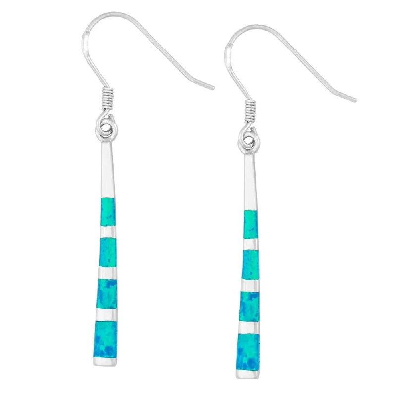 Statement Jewelry Earrings-Sterling Silver Blue Inlay Opal Dangling Earrings