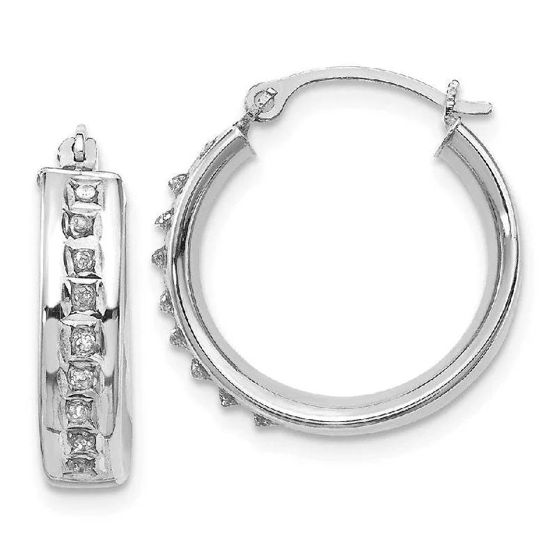 Edgy Silver Earrings-14k White Gold Diamond Fascination Round Hoop Earrings