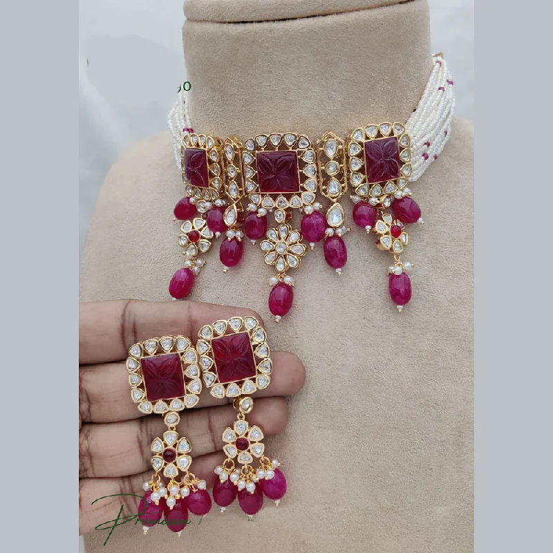 Modern Pendant Necklace-Jewel Addiction Copper Gold Plated Polki Kundan And Pearls Kundan Necklace Set