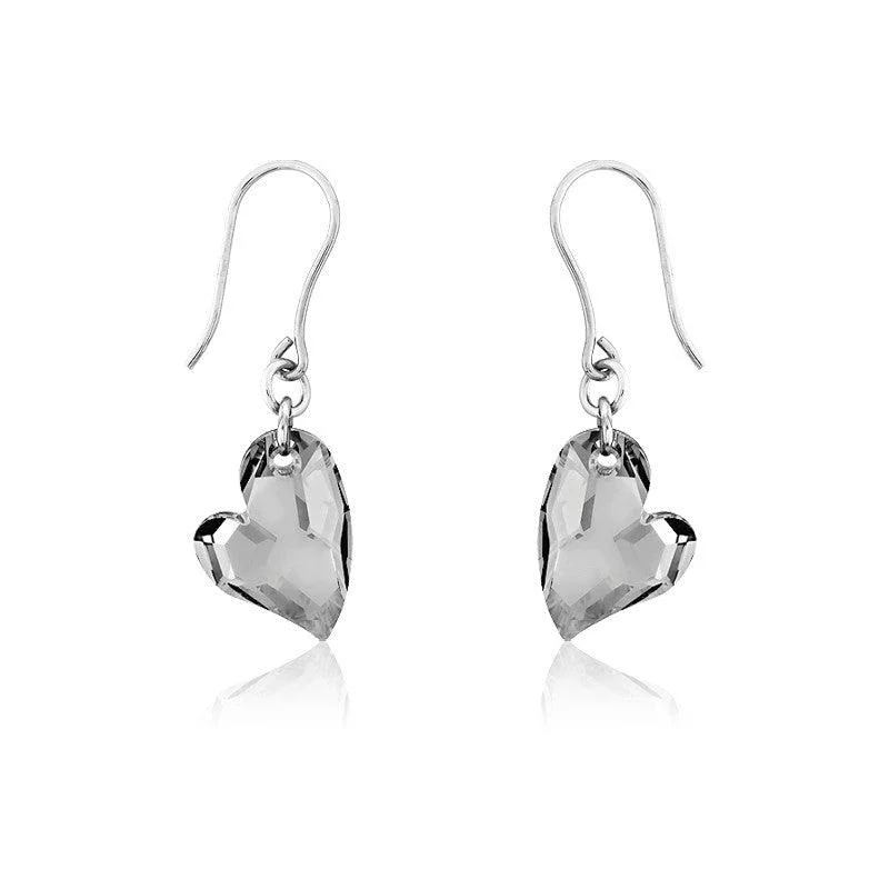 Artisan Silver Earrings-Sterling Silver Swarovski Crystal Heart Earrings