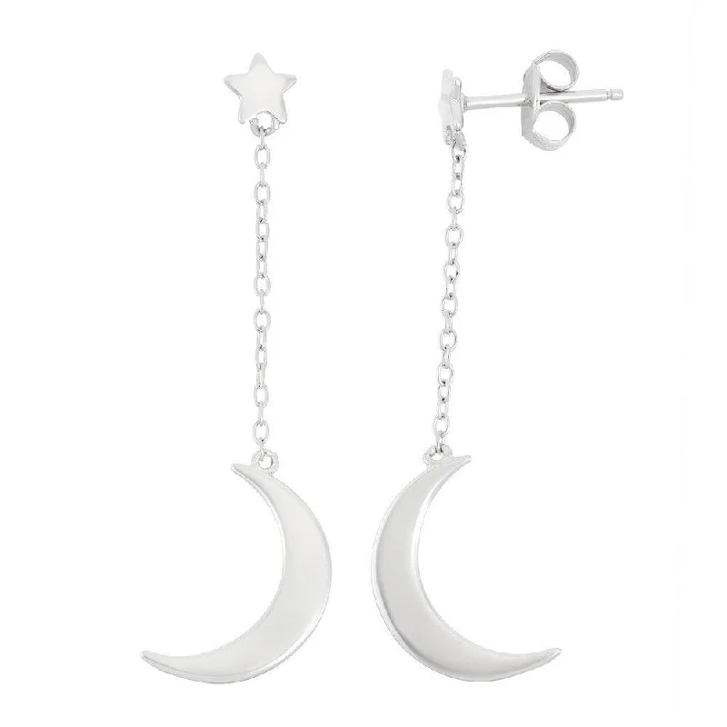 Handcrafted Wooden Earrings-Sterling Silver Star with Crescent Moon Earrings