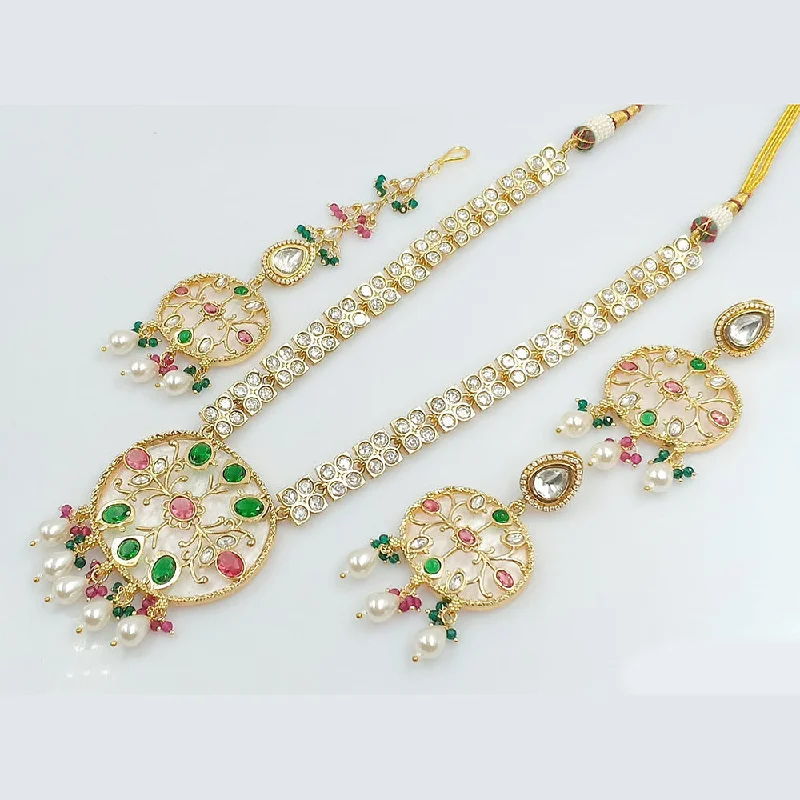 Customizable Necklace-JCM Gold Plated Kundan Long Necklace Set