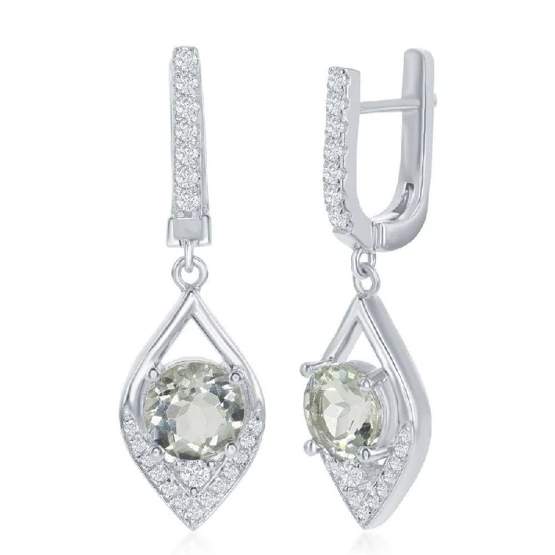 Antique Style Earrings-Sterling Silver Green Amethyst Marquise Earrings