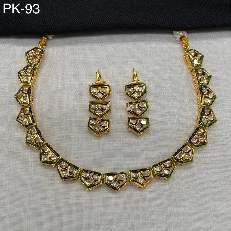 Minimalist Silver Necklace-Amoliya Jewels Gold Plated Polki Kundan Necklace Set