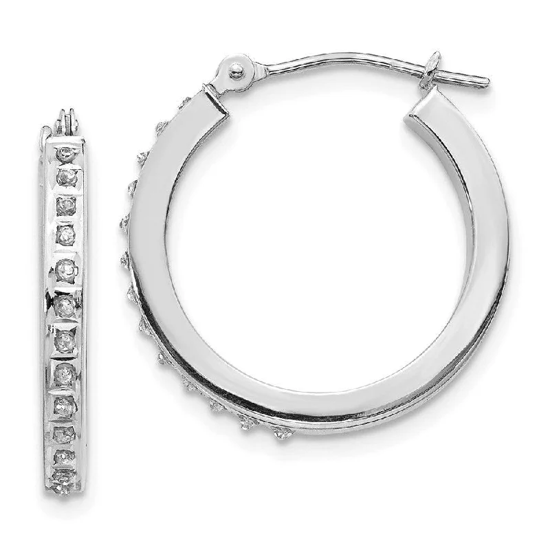 Big Statement Earrings-14k White Gold Diamond Fascination Round Hinged Hoop Earrings