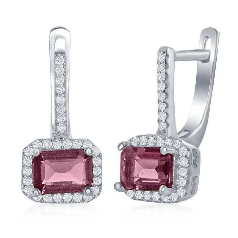 Lightweight Dangle Earrings-Sterling Silver Four Prong Tourmaline CZ Earrings