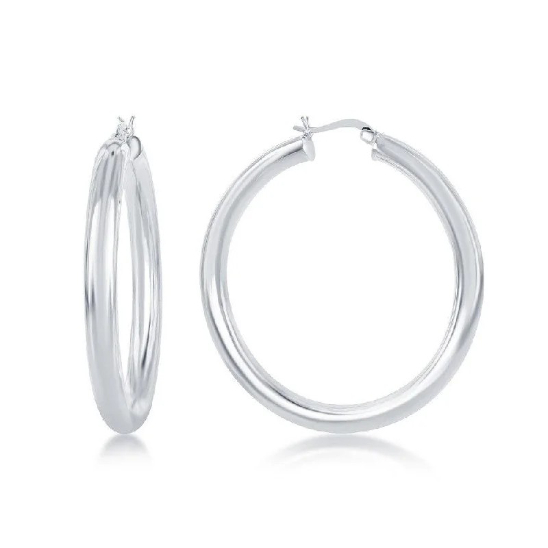 Sterling Silver Drop Earrings-Sterling Silver High-Polished Hoop Earrings, 5 x 50 mm