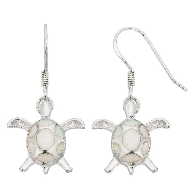 Multicolor Earrings-Sterling Silver White Inlay Opal Turtle Earrings