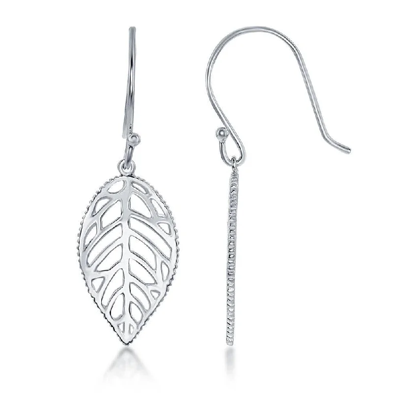 Chic Ear Cuffs-Sterling Silver Open Leaf with Fish hook Earrings