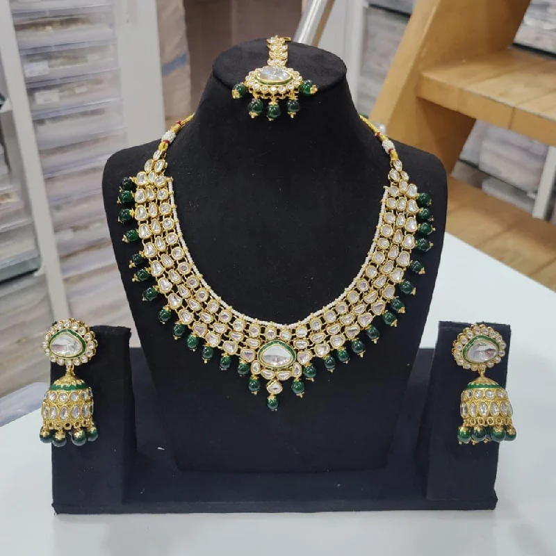 Artistic Necklace for Women-Manisha Jewellery Gold Plated Kundan Stone And Pearl Necklace Set