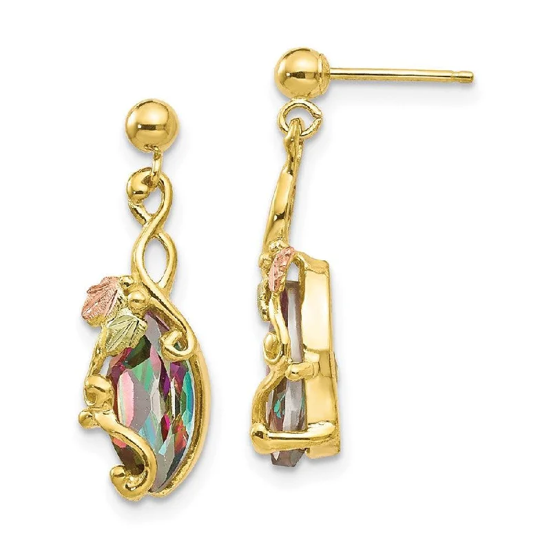 Elegant Cluster Earrings-10k Tri-color Black Hills Gold Mystic Topaz Post Dangle Earrings