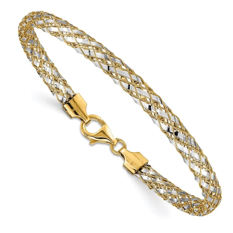 Unique Bracelet for Men-14K with Rhodium Woven Mesh Bracelet