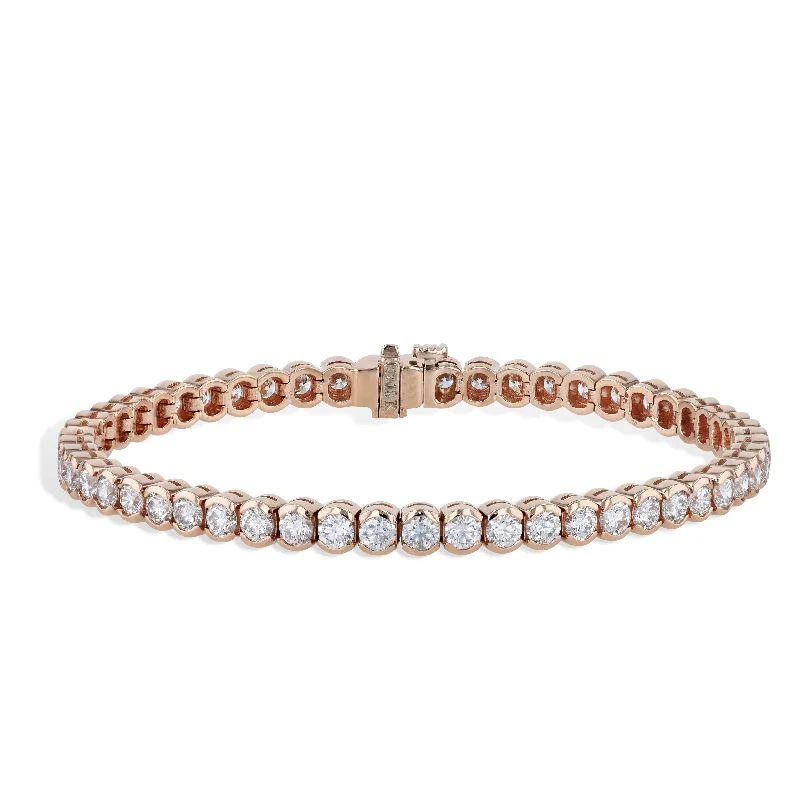 Custom Engraved Bracelets-Semi-Bezel Diamond Rose Gold Tennis Bracelet