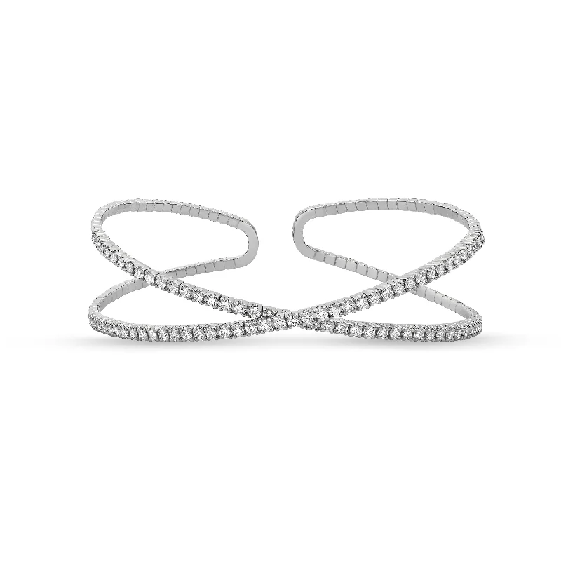 Pearl Bead Bracelets-18K White Gold 4/5Ct Diamond Crisscross Bangle