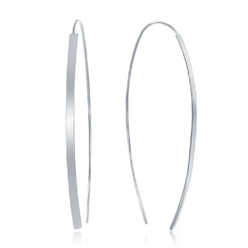 Diamond Drop Earrings-Sterling Silver Curved Thin Bar Threader Earrings