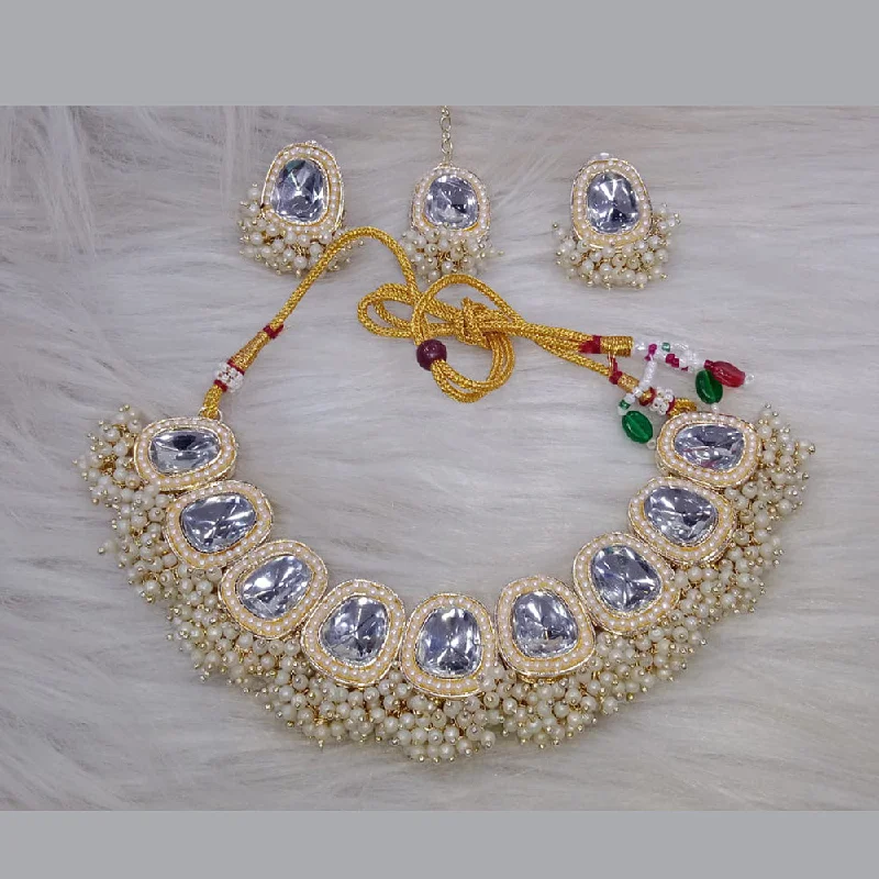 Elegant Pearl Drop Necklace-SNERA  Gold Plated Kundan Stone And Pearl Necklace Set