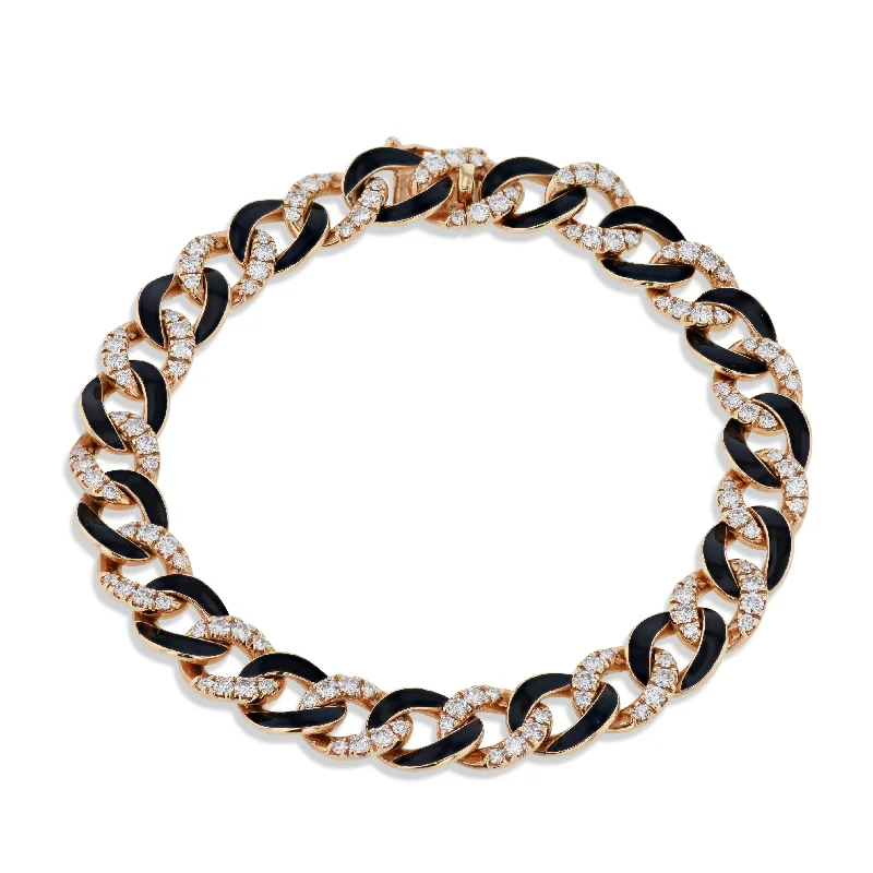 Modern Silver Bracelets-Rose Gold Black Enamel Diamond Pave Bracelet