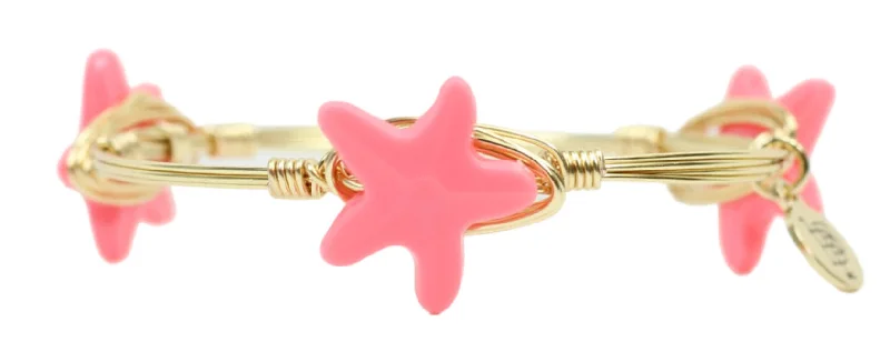 Bridal Jewelry Bangles-Starfish Bangle Bracelet - Hot Coral