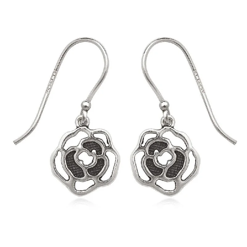 CZ Stud Earrings-Sterling Silver Oxidized Open Rose Earrings