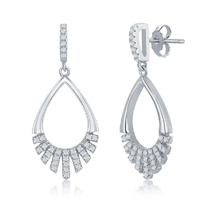 Luxury Gemstone Earrings-Sterling Silver Half CZ Peaar-Shaped Earrings