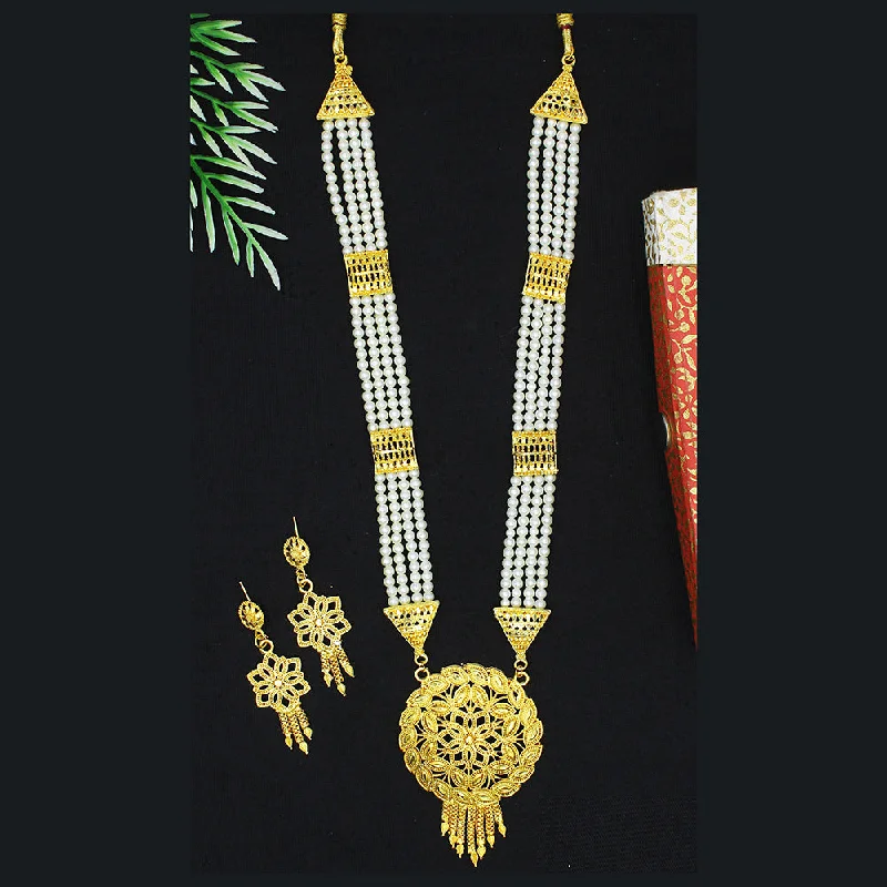 Celestial Star Necklace-Mahavir Dye Gold Pearl Long Necklace Set