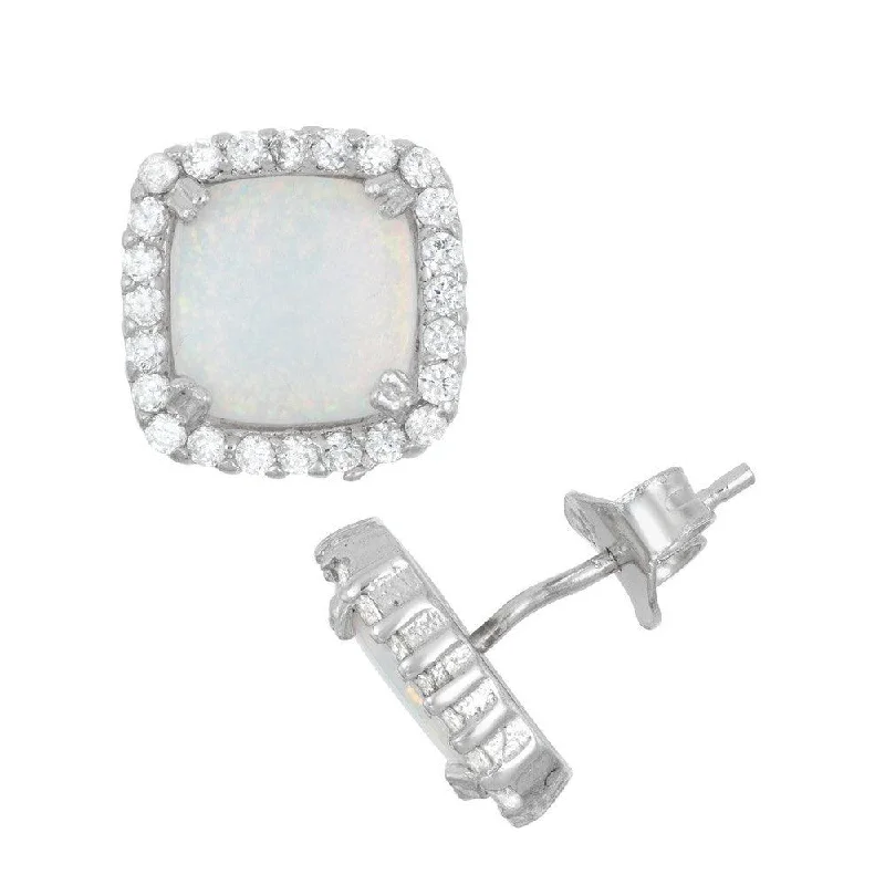 High-Quality Stud Earrings-Sterling Silver Center White Inlay Opal Earrings