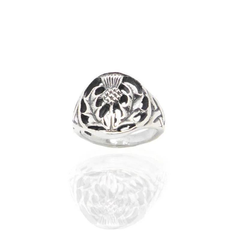 Boho Wedding Ring-Scottish Thistle Ring in Silver