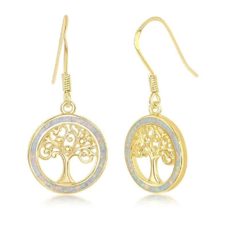 Gorgeous Sapphire Earrings-Sterling Silver White Inlay Tree of Life Earrings