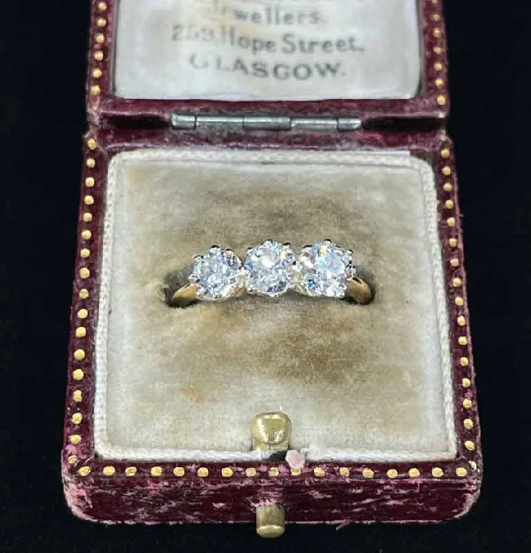 Classic Wedding Ring Set-1920s Australian Three Stone Diamond Trilogy Ring