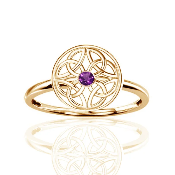 Rose Gold Stackable Ring-Four Celtic Amethyst Trinity Knot Signet Ring