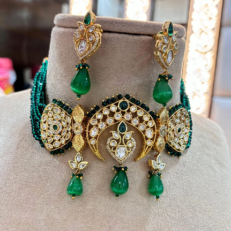 Simple Gemstone Necklace-Jewel Addiction Copper Gold Plated Polki Kundan And Pearls Kundan Necklace Set