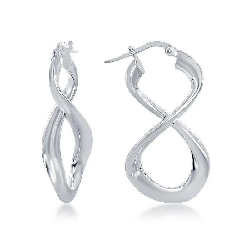 Elegant Crystal Earrings-Sterling Silver Rhodium Plated Large Script Infinity Design Earrings