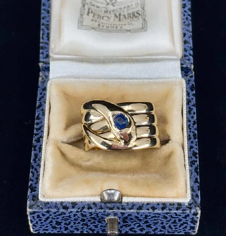 Luxury Engagement Ring-Antique Victorian Sapphire Snake Ring in 18ct Yellow Gold