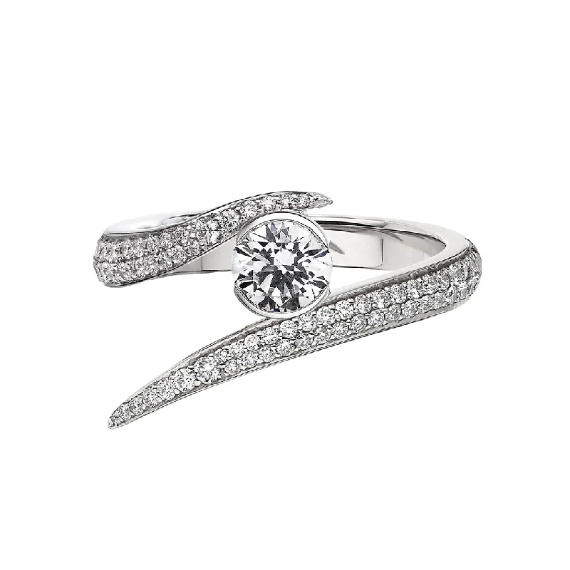 Simple Promise Ring-Interlocking Solitaire50 Engagement Ring - 18ct White Gold & 0.99ct Diamond