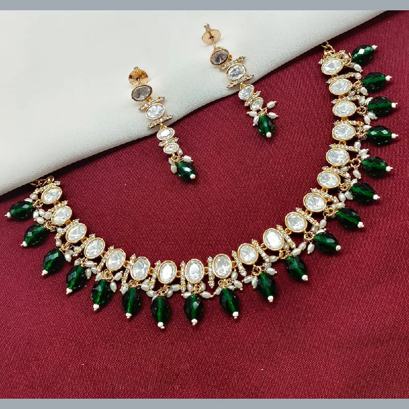 Colorful Gemstone Pendant Necklace-Royal Kundan Jewellery Gold Plated Polki Kundan Necklace Set