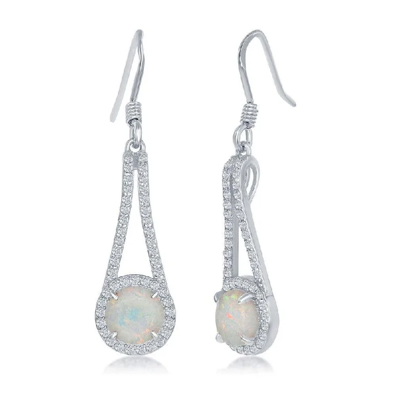 Gold and Diamond Earrings-Sterling Silver Round White Opal Halo Long Earrings