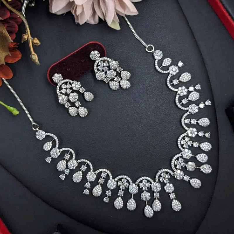 Black Diamond Necklace-Aamrapali Silver Plated Austrian Stone Necklace Set