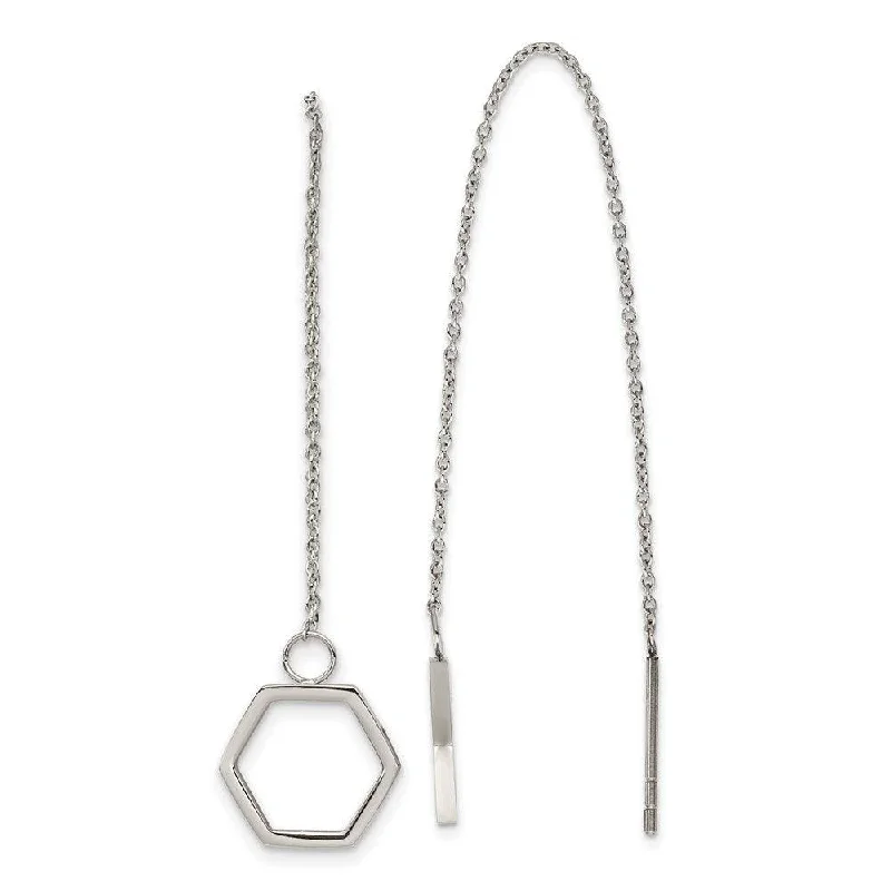 Diamond Drop Earrings-Stainless Steel Polished Hexagon Threader Earrings