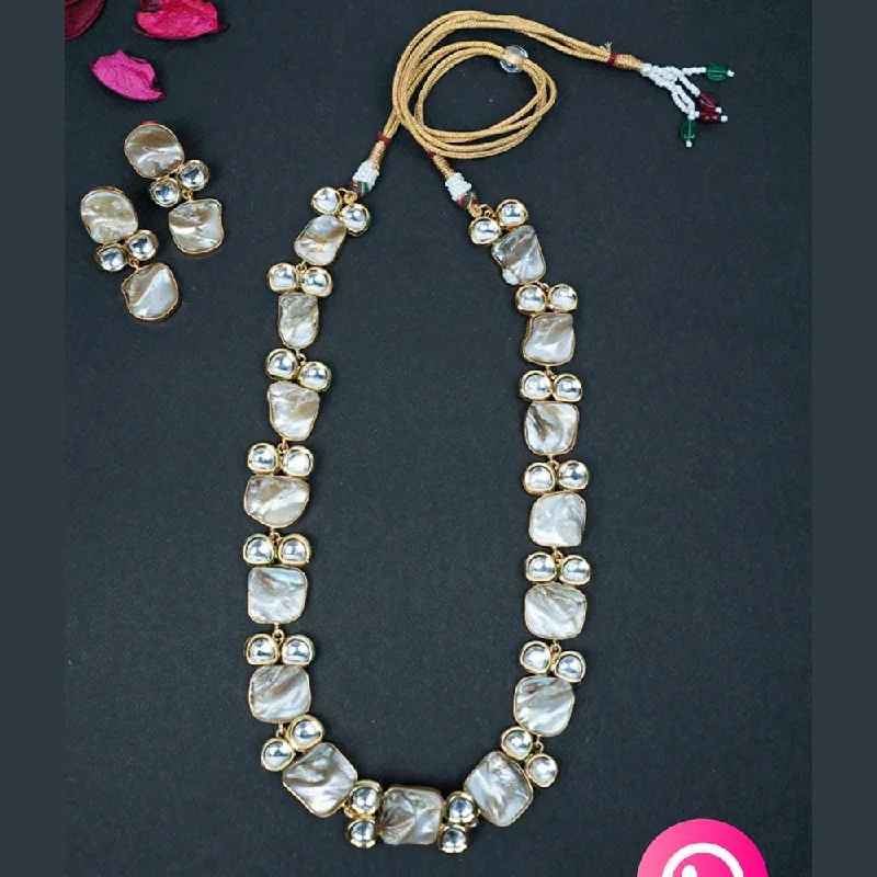 Unique Leather Necklace-Lalita Creation Gold Plated Mother Of Pearl Long Necklace