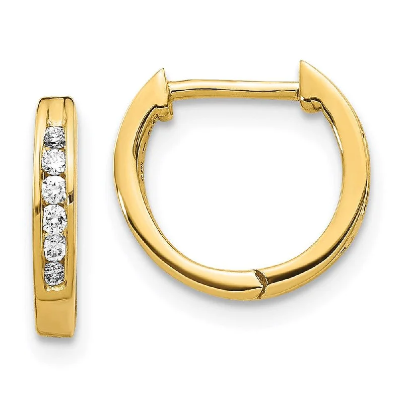 Gold Stud Earrings for Women-14K Gold Polished Diamond Hinged Hoop Earrings