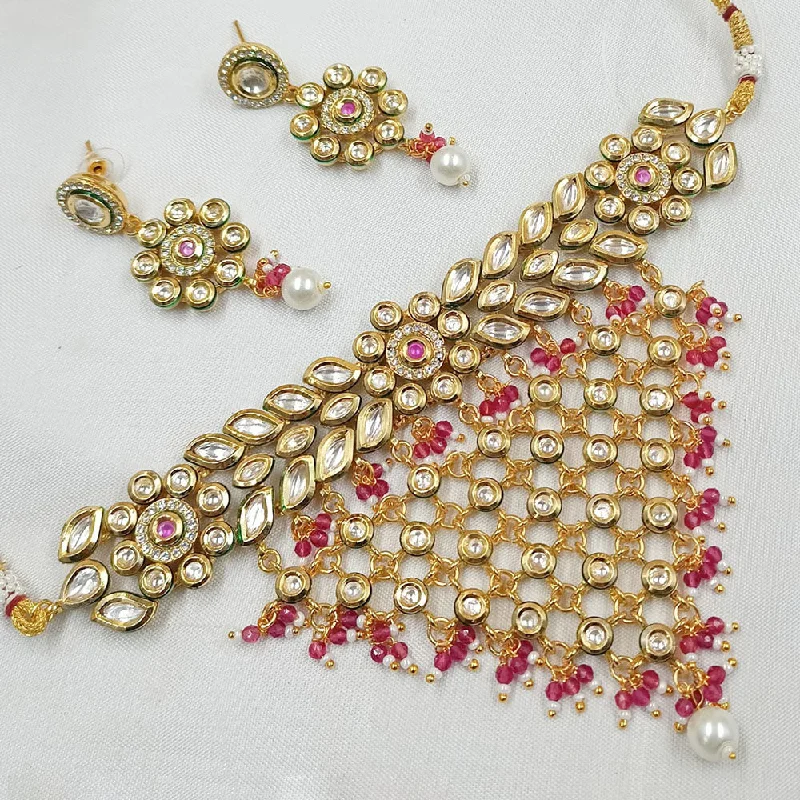 Statement Necklace for Bridesmaids-Padmawati Bangles Gold Plated Kundan Stone And Pearls Choker Necklace Set