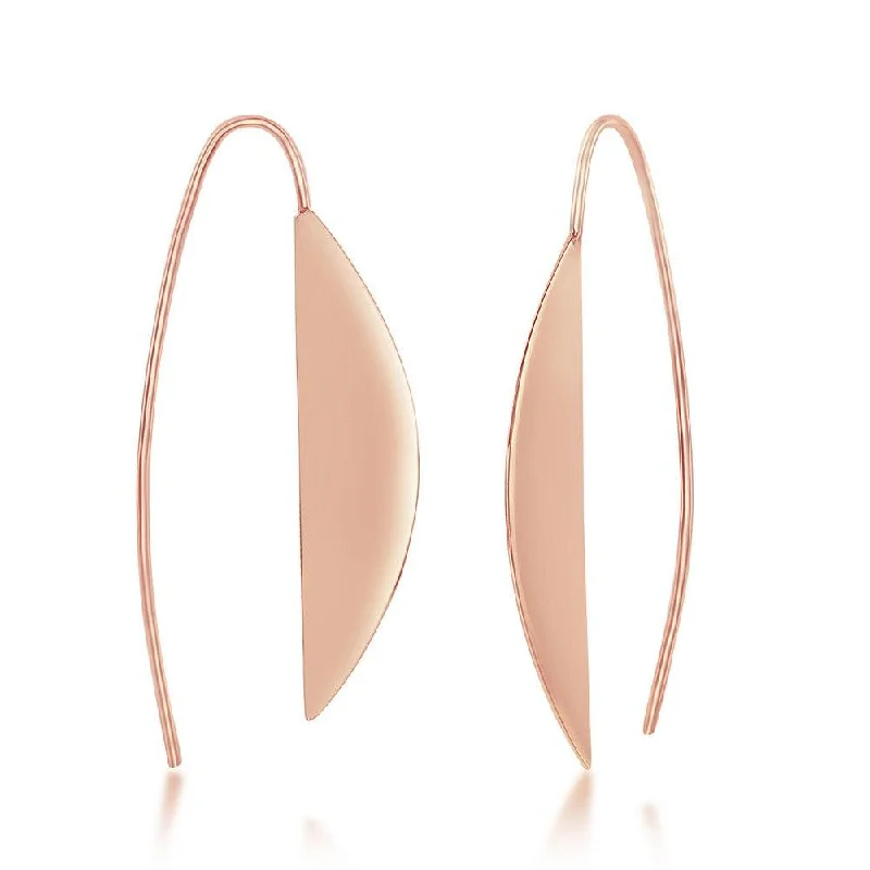 Luxury Diamond Earrings-Sterling Silver Rose Gold Plated Half Moon Threader Earrings