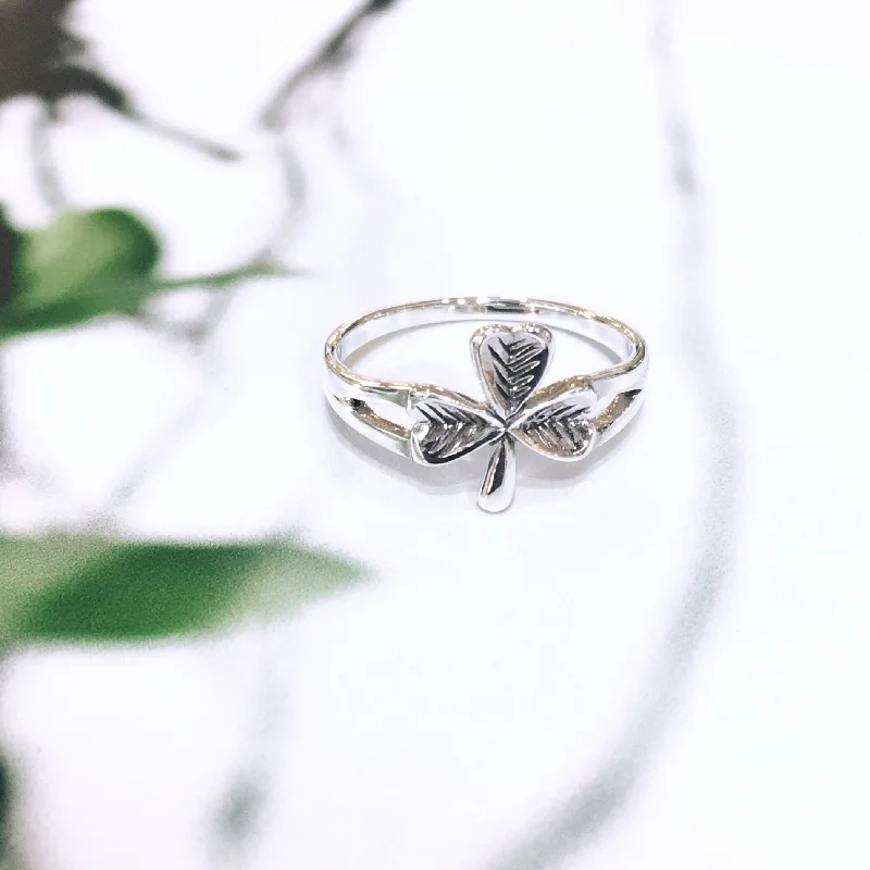 Fine Diamond Ring-Engraved Shamrock Ring