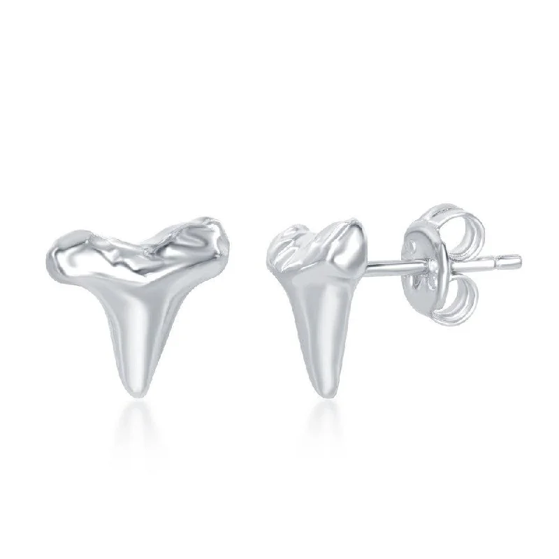 Elegant Drop Earrings-Sterling Silver Shark Tooth Stud Earrings