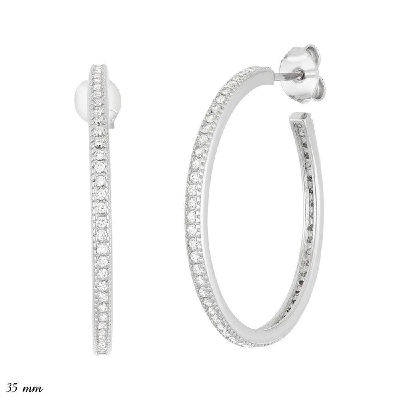 Unique Boho Earrings-Sterling Silver Thin CZ Hoop Earrings, 30 mm