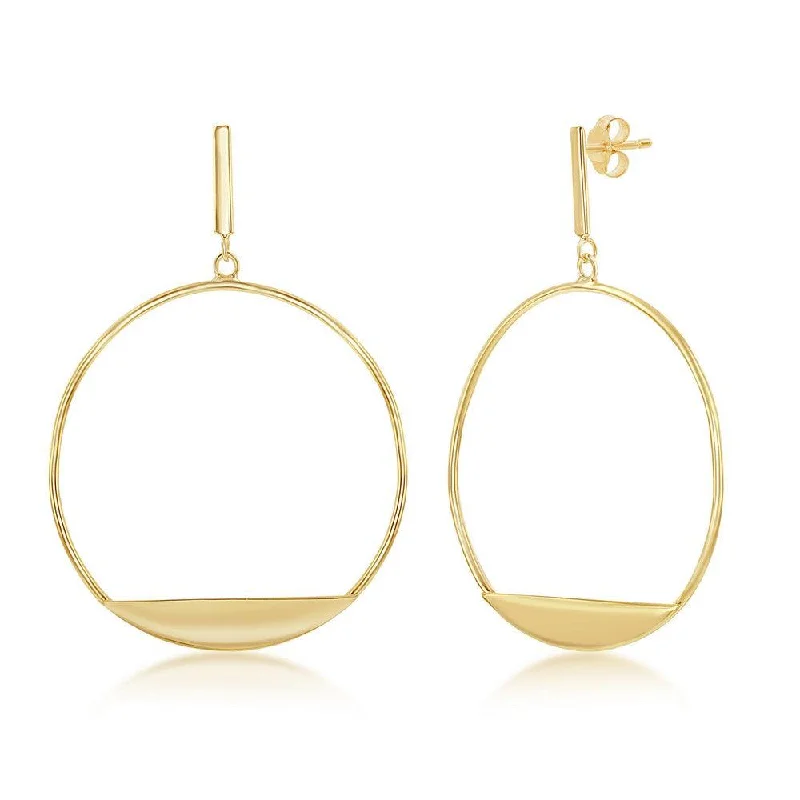 Artistic Pearl Earrings-Sterling Silver Gold Plated Bar with Hoop Earrings