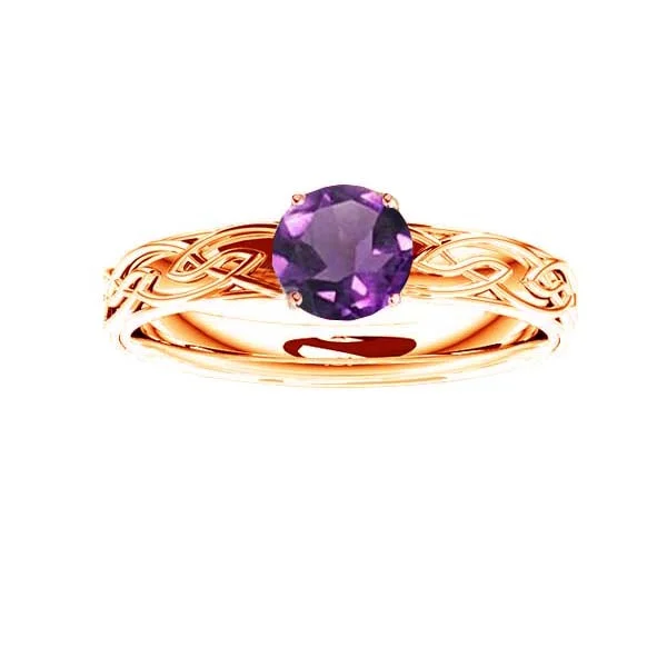 Custom Birthstone Ring-EDINBURGH CELTIC FLOWS ENGAGEMENT RING IN 9ct ROSE GOLD WITH AMETHYST