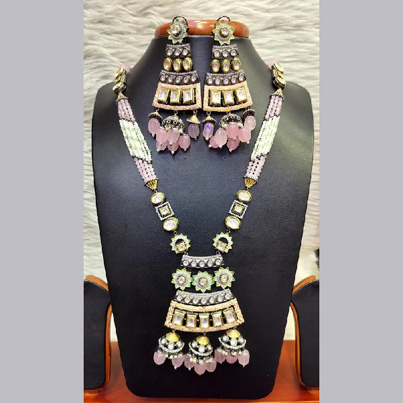 Vintage Pearl Necklace-Jain Jewellers Gold Plated  Kundan And Pearl Long Necklace Set