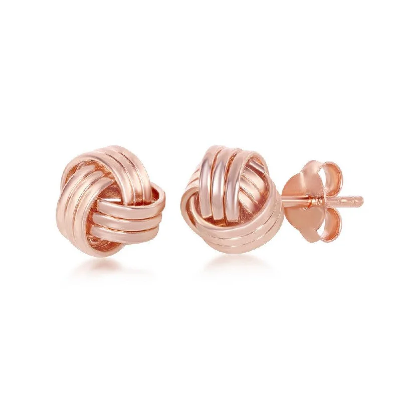 Gold and Silver Earrings-Sterling Silver Rose GP Triple Wire Love Knot Stud Earrings